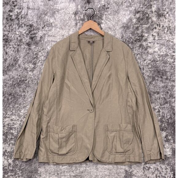 J Jill Jacket Large Womens Green Silk Linen Blazer - Picture 1 of 8